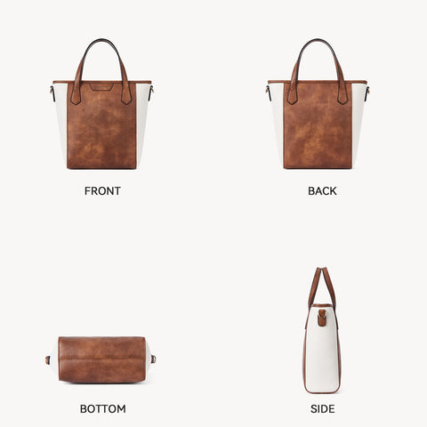 BOSTANTEN Crossbody Tote Bag Small Bucket Bag Vegan Leather Handbag Purses for Women Guitar Strap, Beige and Brown BOSTANTEN