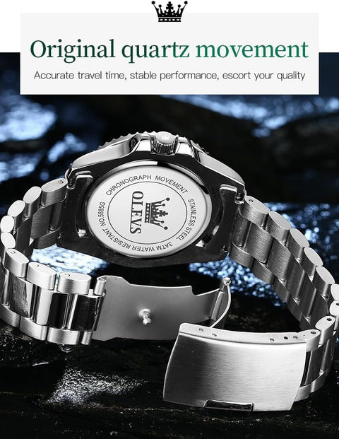 OLEVS Watches for Men, Mens Dress Watch, Large Face Luxury Stainless Steel Silver Waterproof Men's Wrist Watches with Date, Men Silver Classic Analog Quartz Watch Relojes de Hombre