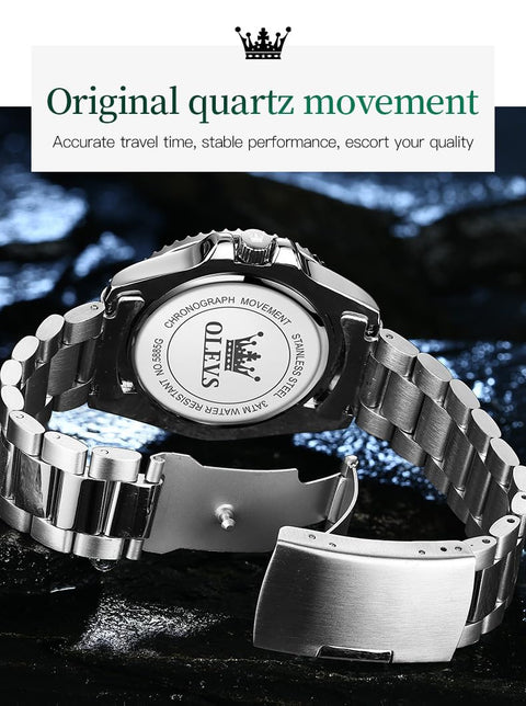 OLEVS Watches for Men, Mens Dress Watch, Large Face Luxury Stainless Steel Silver Waterproof Men's Wrist Watches with Date, Men Silver Classic Analog Quartz Watch Relojes de Hombre