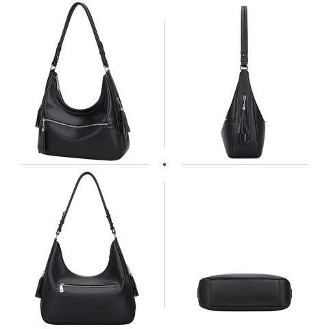 Over Earth Genuine Leather Purses and Handbags for Women Hobo Purse Shoulder Tote Bag Ladies Crossbody Bag with Tassel Medium(O106-2E Black) Over Earth