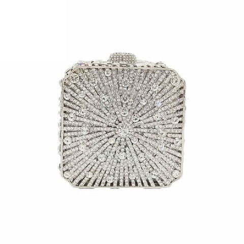 Boutique De FGG Women Metal Box Crystal Clutch Purse Evening Bag Wedding Bridal Rhinestone Handbags Party Clutch Bag,Mini,Silver Boutique De FGG