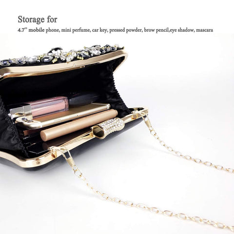 Womens Evening Clutch Bag Designer Evening Handbag Hand Bag,Lady Party Wedding Clutch Purse (Black-Beaded) zebrum
