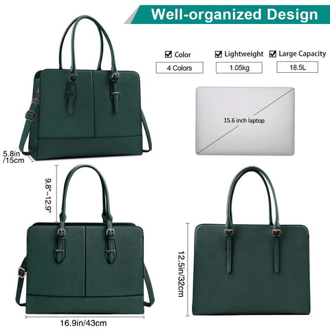 Laptop Bag for Women Leather Work Tote 15.6 Inch Laptop for Computer Bag Waterproof Business Office Professional Large Capacity Handbag Shoulder Bag DeepGreen KTMOUW