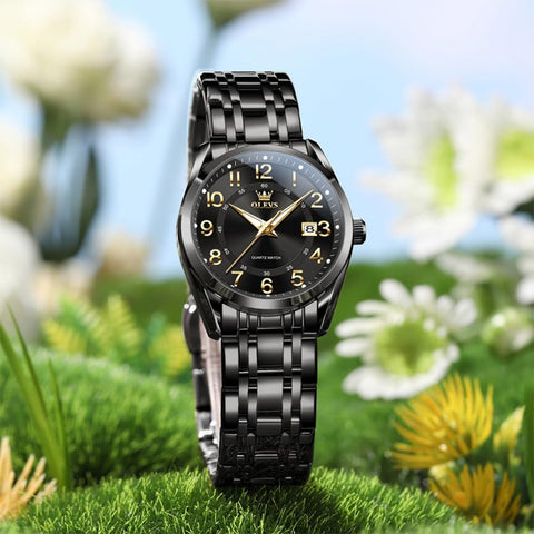 OLEVS Ladies Watches Black Business Easy Read Calendar Business Watch for Female Waterproof Simple Classic Gift Watch for Women