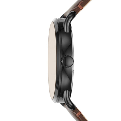Fossil Men's Copeland Quartz Stainless Steel and Leather Three-Hand Watch, Color: Black, Dark Brown (Model: FS5666) Fossil