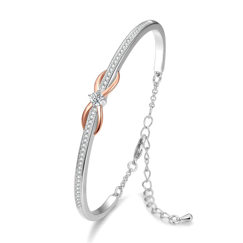 Praelinos Infinity Love Symbol Bracelet for Women 18K White/Rose Gold Plated Bracelet Silver Tone Jewelry 5A Cubic Zirconia Bracelets Mothers Day Valentine's Day Christmas Gifts for Mom Praelinos