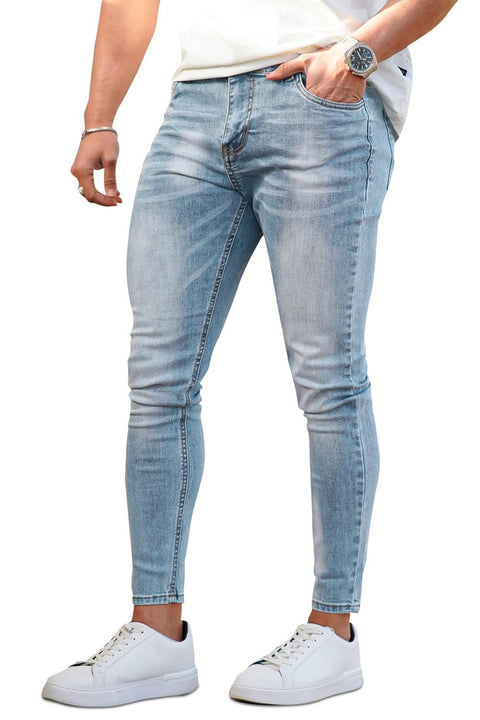 GINGTTO Mens Skinny Jeans Stretch Flex Waist Cotton Denim Pants (Light Blue Retro,32)