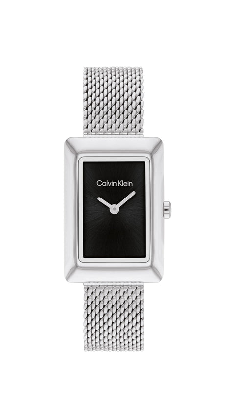 Calvin Klein Women's CK Styled Wristwatch, Stainless Steel, Silver Mesh Bracelet, Rectangular Case, Feminine Look, (Model:25200399) Calvin Klein