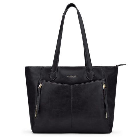 Missnine Tote Bag for Women with Zipper, Leather Purse and Handbags, Ladies Top-handle Shoulder Bags for Work, Casual, Travel, Black Missnine