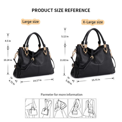 Kattee Women's Genuine Leather Purses and Handbags, Satchel Tote Shoulder Bag (Black) Kattee