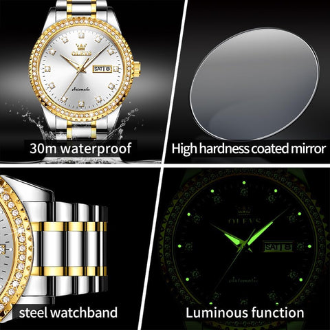 OLEVS Mens Automatic Watch Diamond Luxury Mechanical Self Winding Business Dress Wrist Watch Waterproof Luminous OLEVS