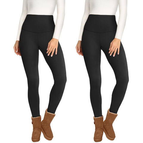 Opuntia 2 Pack Fleece Lined Leggings for Women - Thermal Winter Warm Tights Tummy Control High Waisted Workout Yoga Pants