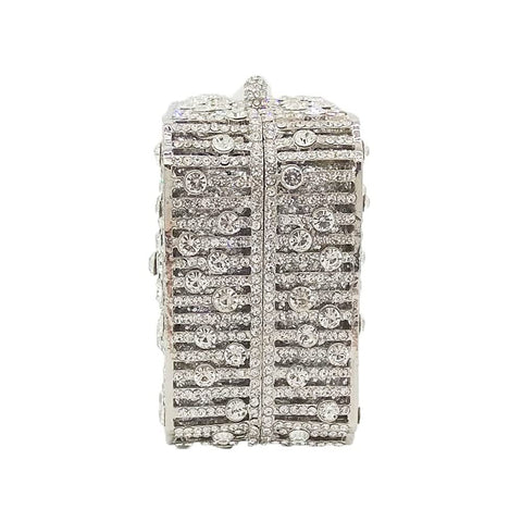 Boutique De FGG Women Metal Box Crystal Clutch Purse Evening Bag Wedding Bridal Rhinestone Handbags Party Clutch Bag,Mini,Silver Boutique De FGG