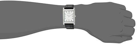 Bulova Men's Stainless Steel 3-Hand Calendar Date Quartz Watch with Black Leather Strap, Rectangle Dial Style: 96B107 Bulova