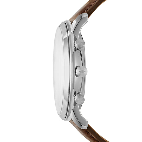 Fossil Men's Neutra Quartz Stainless Steel and Leather Chronograph Watch, Color: Silver, Brown (Model: FS5380) Fossil