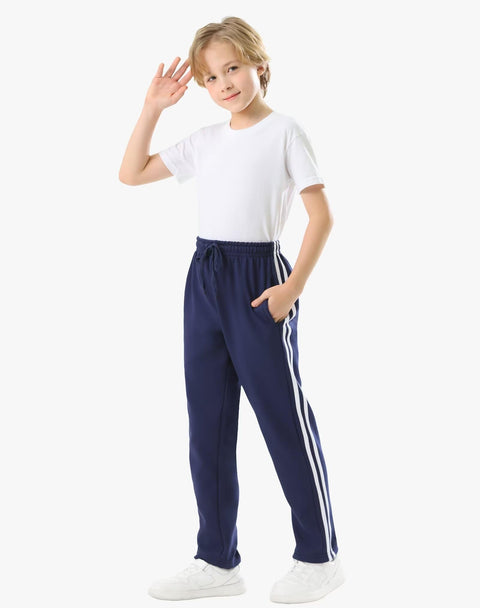 Rolimaka 4 Pcs Boys Sweatpants Soft Fleece Lined Open Bottom Youth Basic Athletic Joggers with Pockets Thermal Pants for Boys Black/Light Grey/Dark Grey/Blue L