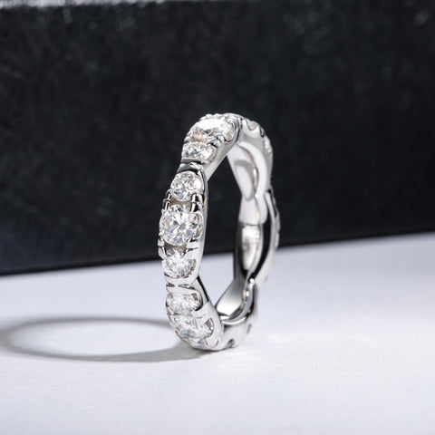 Raivari Moissanite Eternity Wedding Band for Women 18K White Gold Plating 925 Lab Diamond Ring Gifts for Her GRA Certified 2.7 Carat 5 Raivari