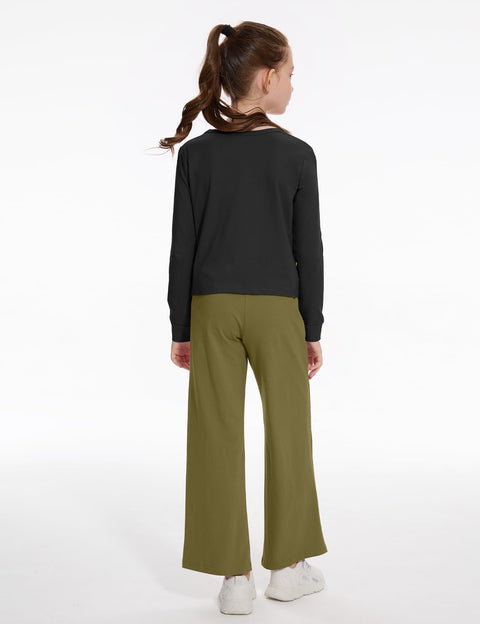 Gaupafmb Little Girl Clothes 2PCS Casual Outfits Solid Twist Front Long Sleeve and Wide Leg Pants Clothes for Girls 9-10