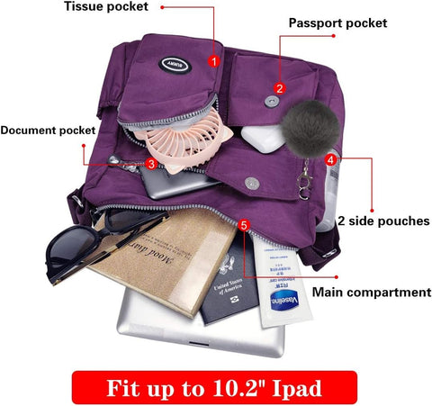 SUKRY Nylon Crossbody Bag for Women with Anti theft RFID Pocket, Waterproof Shoulder Bag Travel Purses and Handbag (Gorgeous purple) SUKRY