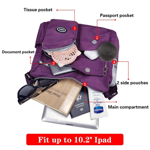SUKRY Nylon Crossbody Bag for Women with Anti theft RFID Pocket, Waterproof Shoulder Bag Travel Purses and Handbag (Gorgeous purple) SUKRY