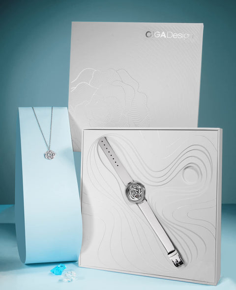 CIGA Design Watches for Women Denmark Rose Series Fashion Automatic Mechanical Skeleton Wrist Watch with Bonus Necklace Gifts (Leather Strap, Mechanical Movement) CIGA Design