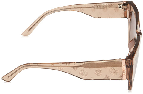 GUESS Women's Trendy Peony Pattern Accent Butterfly Sunglasses, Shiny Beige/Gradient Brown, 50mm GUESS
