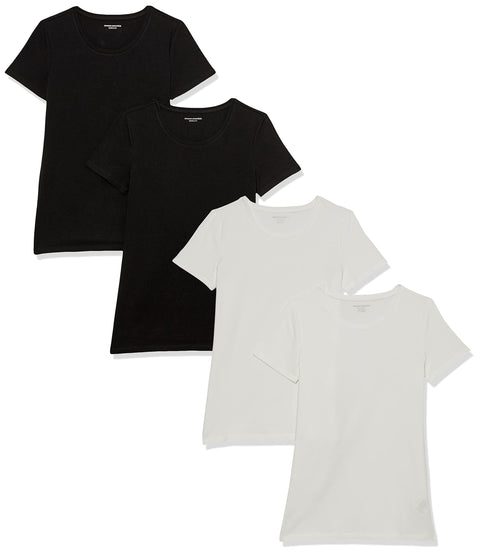 Amazon Essentials Women's Regular-Fit Short-Sleeve Crewneck T-Shirt, Pack of 4, Black/White, X-Large Amazon Essentials