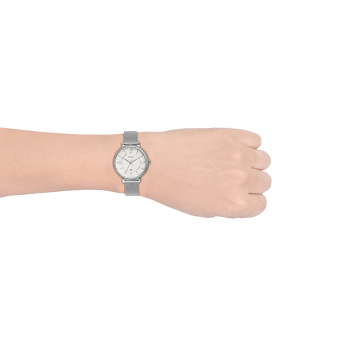 Fossil Women's Jacqueline Quartz Stainless Steel Mesh Three-Hand Watch, Color: Silver (Model: ES4627) Fossil