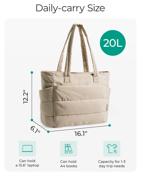 BAGSMART Tote Bag for Women, Lightweight Puffy Tote Bag with Compartments Shoulder Bag Handbag Quilted Shoulder Bag Handbag for Travel, Work, Beach, Gym, Shop(Grayish Brown)