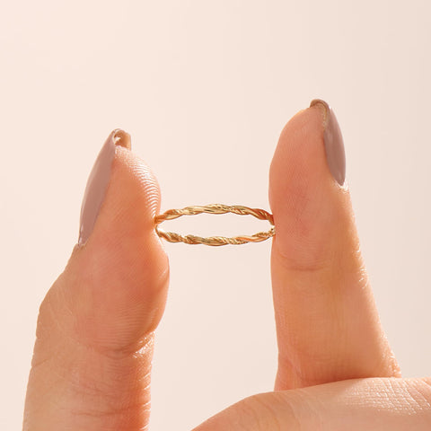 BRENNMORE Solid 14k Gold Stackable Rings for Women 14kt Gold Twisted Braided Band Ring Dainty Stacking Rings Real Jewelry Thin Stack Rings Womens Handmade Rope Ring Size 6 (Hammered Twisted, 6) BRENNMORE