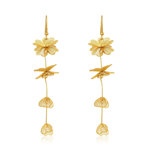Kaleido Fashion Floral Dangle Earrings, 18K Gold Plated Hypoallergenic Earrings for Women, Elegant Design for Daily Wear, Office, Party and Gift