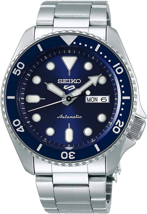 Seiko SRPD51 Automatic Watch for Men - 5 Sports - Blue Sunray Dial, Day/Date Calendar, LumiBrite Hands and Markers, and Rotating Bezel, 100m Water-Resistant