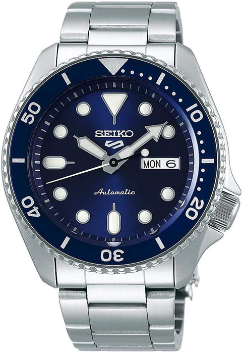Seiko SRPD51 Automatic Watch for Men - 5 Sports - Blue Sunray Dial, Day/Date Calendar, LumiBrite Hands and Markers, and Rotating Bezel, 100m Water-Resistant