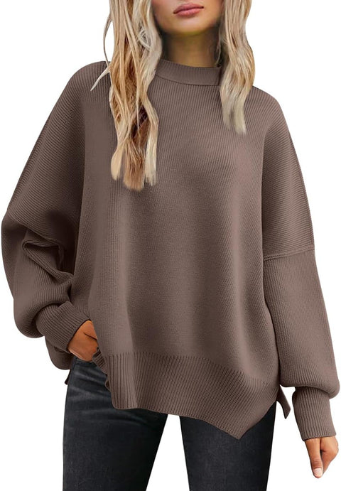 LILLUSORY Oversized Sweaters for Women 2025 Fall Fashion Outfits Trendy Crewneck Knit Cute Lightweight Sweater Pullover Tops Long Sleeve Shirts Winter Clothes Nutmeg M