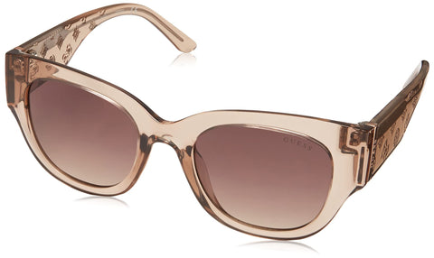 GUESS Women's Trendy Peony Pattern Accent Butterfly Sunglasses, Shiny Beige/Gradient Brown, 50mm GUESS