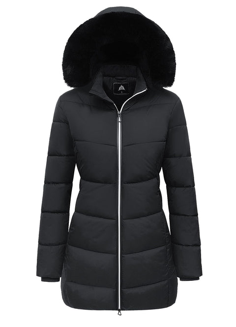MOERDENG Women's Winter Windproof Warm Down Coats Waterproof Thicken Hooded fashions Puffer Jacket Black 01-L MOERDENG