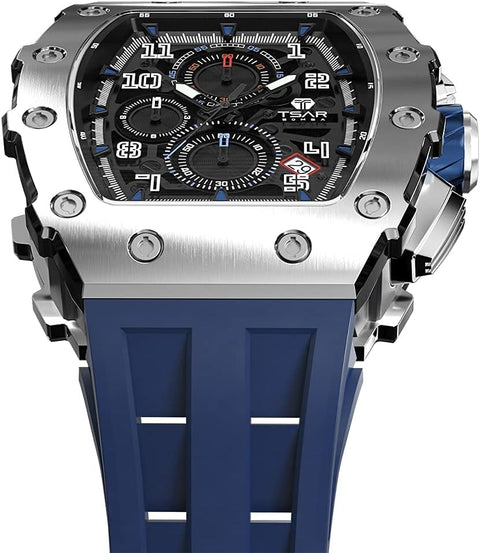 TSAR BOMBA Mens Watches Luxury Tonneau Watches for Men Waterproof 50M Analog Replica Watch Chronograph Calendar Date Men’s Dress Business Work Watch Diver Large Square Face Wristwatch TSAR BOMBA
