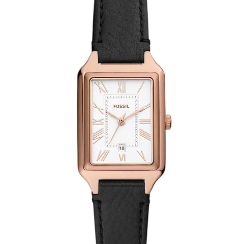 Fossil Women's Raquel Quartz Stainless Steel and Leather Three-Hand Watch, Color: Rose Gold, Black (Model: ES5310) Fossil