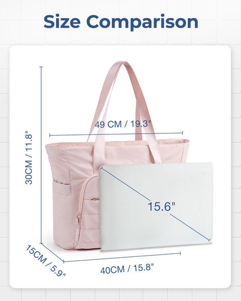 BAGSMART Tote Bag for Women, Lightweight Large Tote Bag with Compartments and Yoga Mat Strap, Quilted Shoulder Bag Handbag for Travel, Work, Gym, Pink BAGSMART