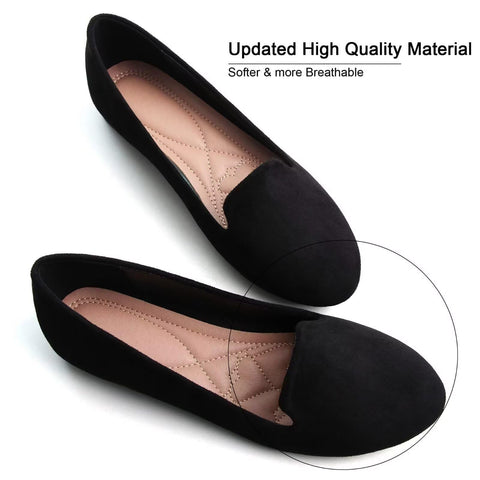SAILING LU Women Round Toe Flats Comfortable Ballet Flat Shoes for Women Dressy Black Slip-ons Loafers Black Size 8.5