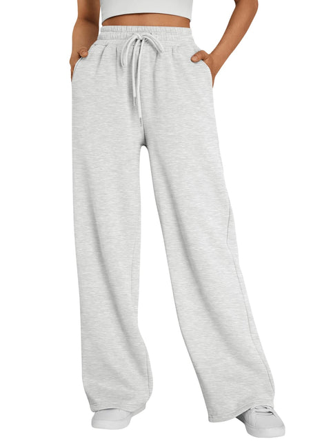 Trendy Queen Womens Wide Leg Sweatpants Baggy Lounge Travel Pants Fall Fashion Outfits 2025 Winter Joggers Clothes with Pockets Grey M