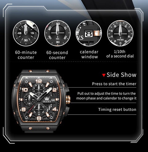 OLEVS Watch Men Big Face Luxury Original Dress Waterproof Casual Nice Wrist Male Black Watches for Men Chronograph Analog Classic Business Rose Gold Arabic Numerals Black Watches Relojes para Hombres