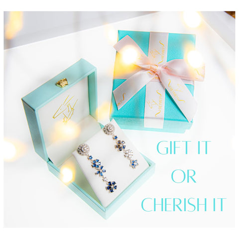 Mismatched Moissanite Earrings for Women – 102 Stones with Sapphire, Tanzanite & Cubic Zirconia – Sterling Silver Dangle Earrings – Unique Gift for Her, Graduation, Birthday, Valentine’s Day