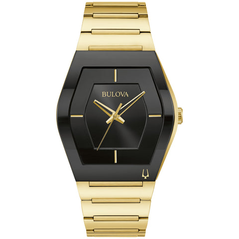 Bulova Men's Modern Gemini 3 Hand Gold Stainless Steel Watch,Black Dial, Model: 97A164 Bulova