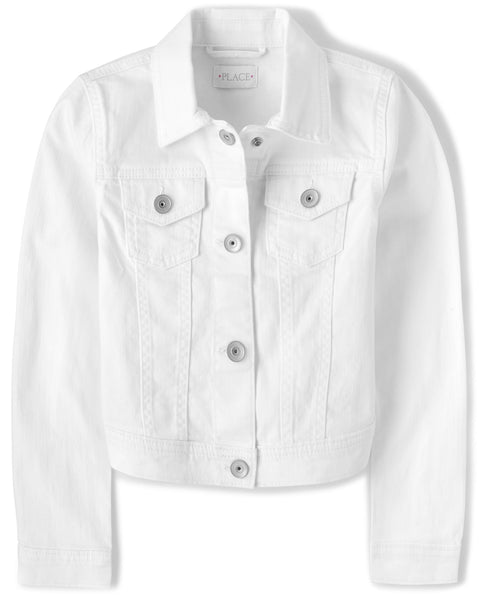 The Children's Place Girls' Basic Jacket, White Denim, Large (10/12)