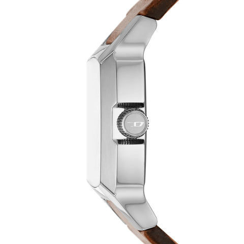 Diesel Men's 36mm Cliffhanger Quartz Stainless Steel and Leather Three-Hand Watch, Color: Silver, Brown (Model: DZ1998) Diesel