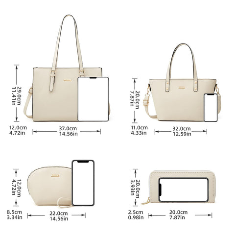 Women Fashion Synthetic Leather Handbags Tote Bag Shoulder Bag Top Handle Satchel Purse Set 4pcs Lovematch