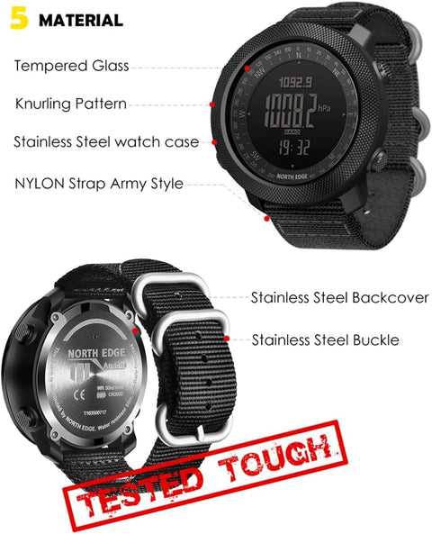 North Edge Apache Tactical Sports Watches for Men , Outdoor Survival Military Compass Rock Solid Digital Watches with Durable Band, Steps Tracker Pedometer Calories (Green)… NORTH EDGE
