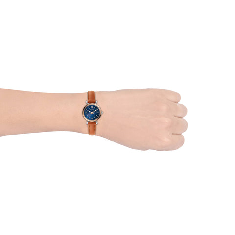 Fossil Women's Carlie Mini Quartz Stainless Steel and Leather Watch, Color: Rose Gold/Silver, Luggage (Model: ES4701) Fossil