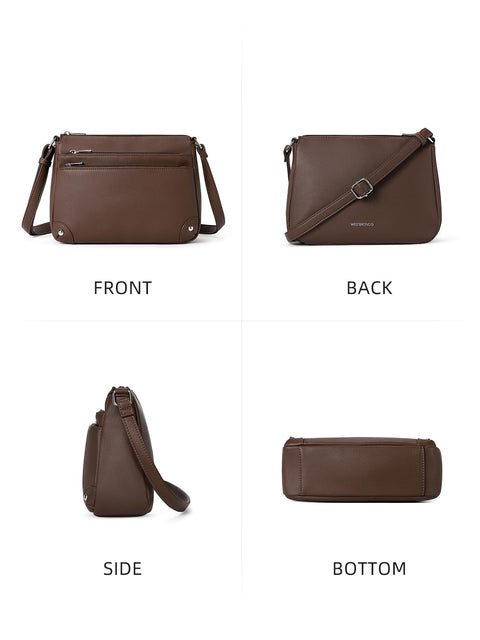 WESTBRONCO Crossbody Bags for Women, Medium Size Shoulder Handbags, Satchel Purse with Multi Zipper Pocket Coffee